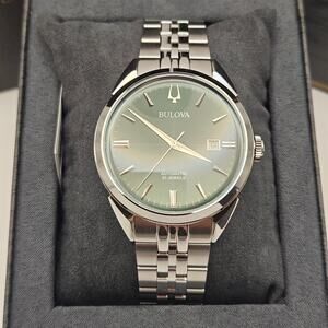 BULOVA SUTTON AUTOMATIC EMERALD GREEN SUNBURST STAINLESS 41MM MENS WATCH 96B424